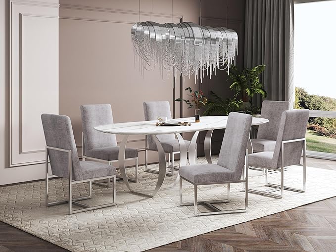 Manhattan Comfort Element Modern Velvet Dining Chairs, High Density Foam, Chrome Finish Stainless Steel Frame, High-Back, Fully Assembled Industrial Chic Accent Furniture, Set of 2, Steel