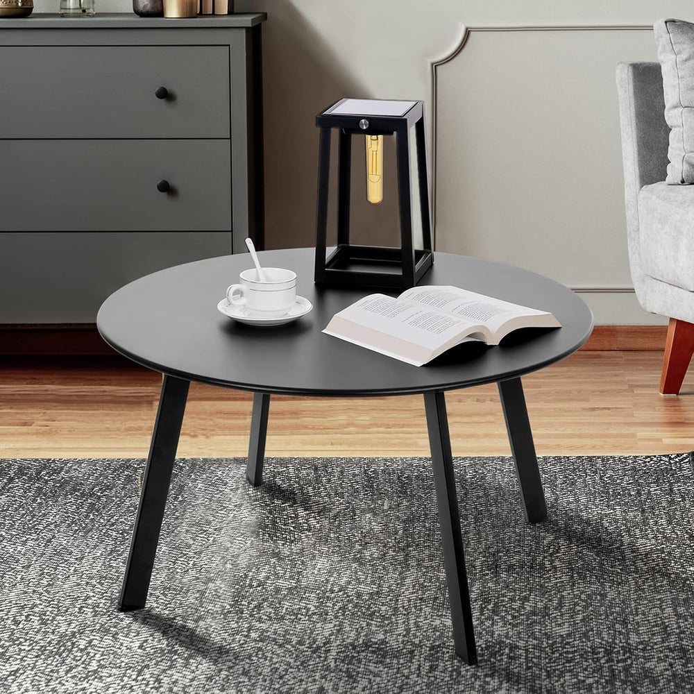Patio Coffee Table - Metal Steel Outdoor Round Table Weather Resistant Anti-R...