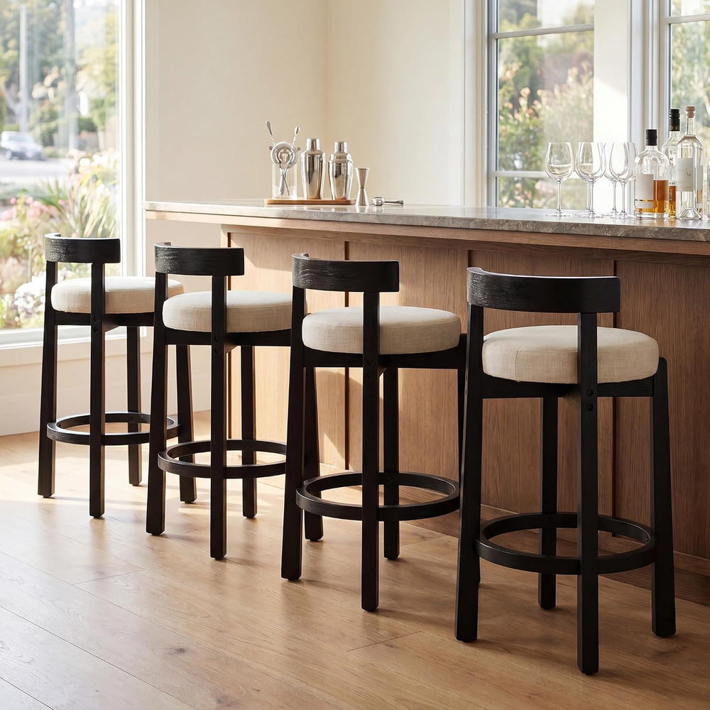 LukeAlon Mid Century Linen Counter Stools Set of 4, Upholstered 26.5” Seat He...