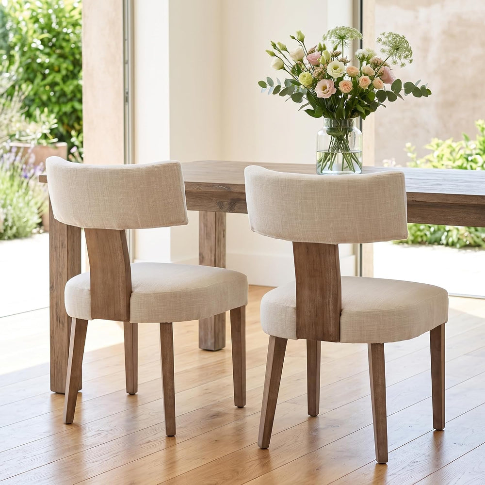 Modern Wooden Dining Chairs Set of 2 Fabric Upholstered Kitchen Chairs
