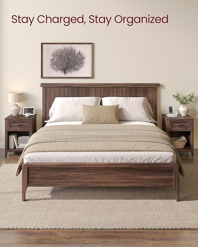 VASAGLE LIRY Collection - Farmhouse Nightstands with Charging Station, Set of...
