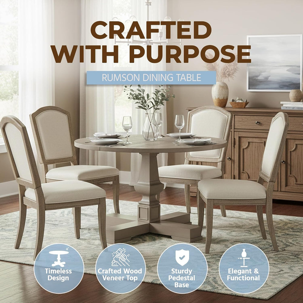 ROME + OAK Rumson Modern Dining Table, 44-Inch Round Tabletop with Sturdy Ped...