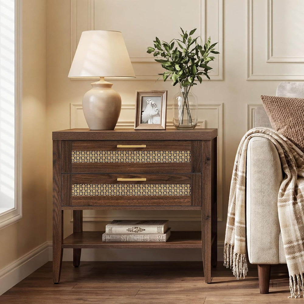 SICOTAS Night Stand Set 2,Rustic Nightstand Set of 2 with Drawer and Shelf | ...