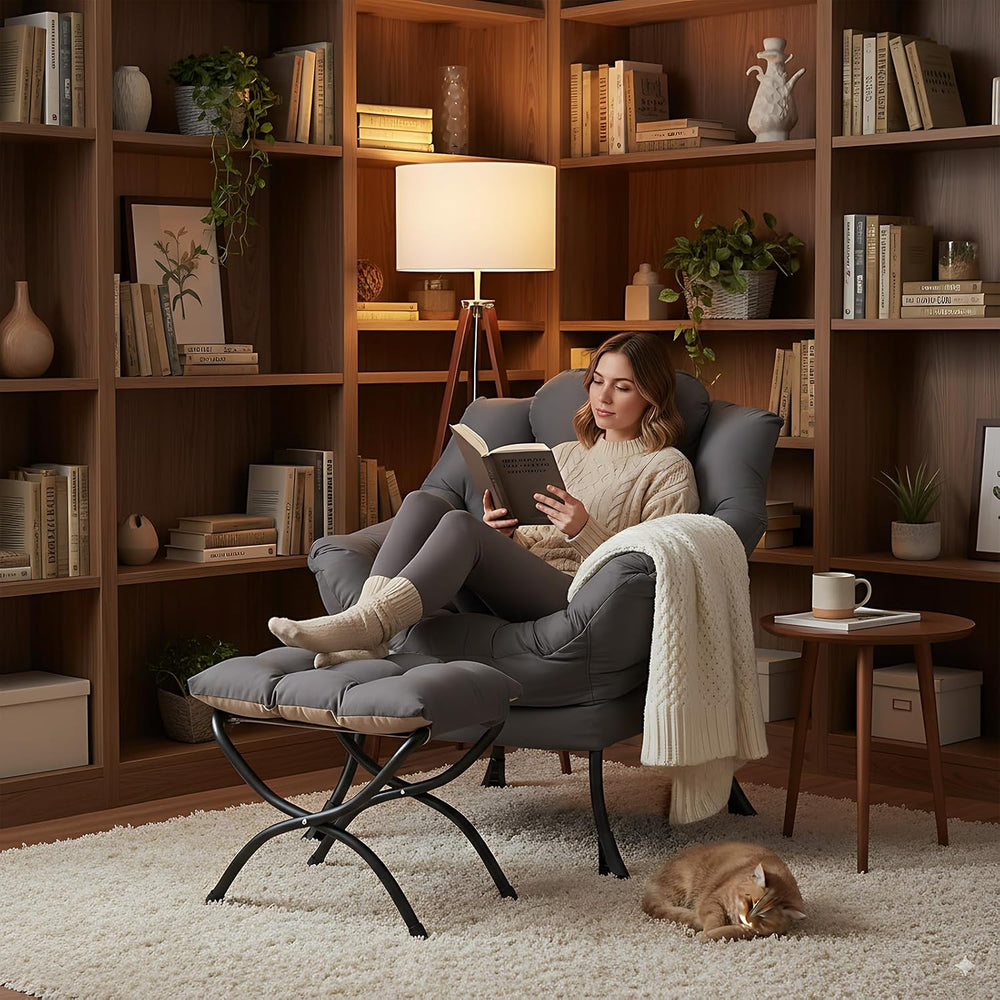 LITA Lazy Chair with Ottoman, Modern Accent Leisure Upholstered Lazy Sofa Arm...