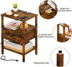 Lerliuo Nightstand Set of 2 with Charging Station and USB Ports, 3-Tier Storage End Table with Drawer Shelf, Night Stand for Small Spaces, Wood Bedside Table for Living Room, Bedroom-Brown