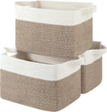 Storage Baskets for Organizing, Woven Baskets for Shelves, Rectangle Decorative Organizer for Storage Clothes, Toy, Books, Towels Nursery Bins 3 Pack (Brown & White, 13"x9.85"x8.7")
