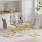 Goujxcy Dining Chairs Set of 4, Modern High Back Kitchen Chairs with Metal Legs and Faux Leather Padded Seat Upholstered Dining Chairs for Dining & Kitchen,Living Room (Light Gray&Gold, Set of 4)