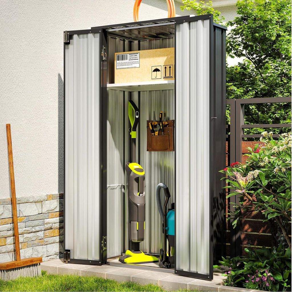 Aoxun 22 Cu.Ft Outdoor Storage Cabinet Metal Garden Shed with 2 Adjustable Shelves 3 Layer Waterproof Vertical Storage Shed for Patio Garden, Garage, Porch