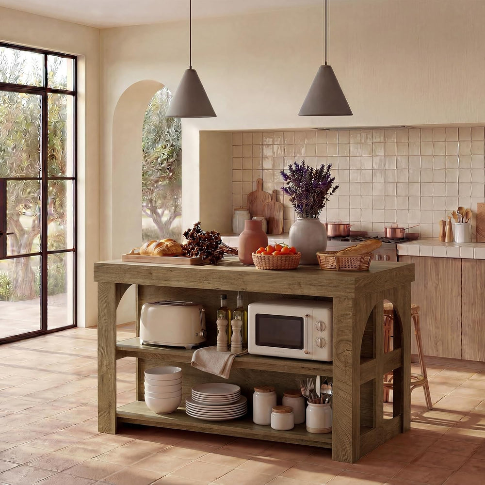LITTLE TREE Kitchen Island with Storage, 55-Inch Large Stationary Center Isla...