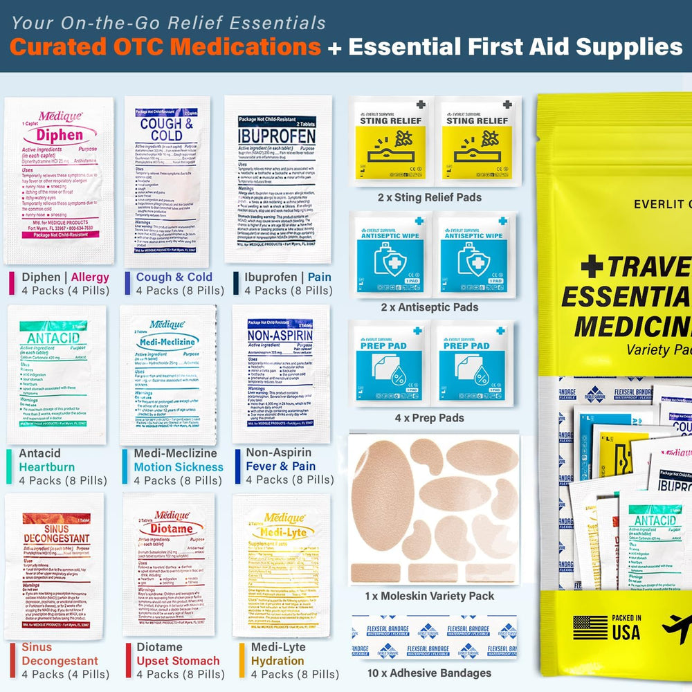 EVERLIT CARE Travel Essential Medicine First Aid Kit I Bonus Medical Supplies...