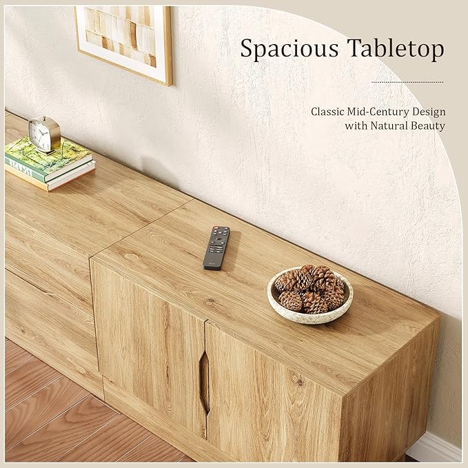94.5" Wide Modern TV Stands for Living Room, Entertainment Center with Storage Cabinets and Drawers,Wooden TV Console with Groove Handle,Media Console for Bedroom,Dining Room,Natural