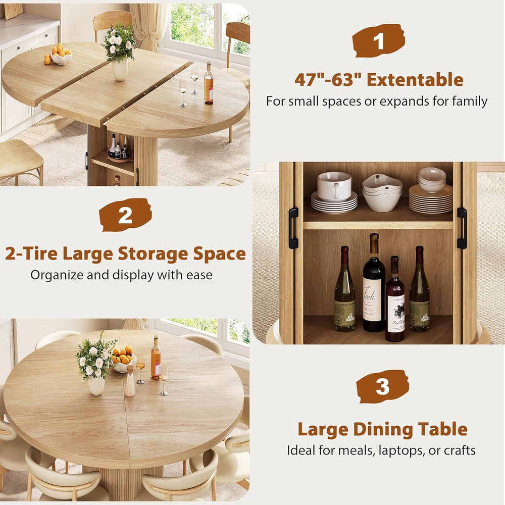 Jocoevol 47″–63″ Extendable Round Dining Table for 4–8 with Dust-Proof 2-Tier...