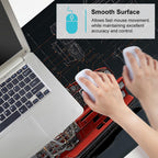 Retro Car Blueprint Mouse Pad – Large Extended Desk Mat 35.43 x 15.75 in – Classic Red Tuner Car Cutaway with Engine Diagram, Waterproof Surface, Non-Slip Rubber Base, Keyboard & Mouse Pad