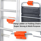 Ladder Hangers for Garage Wall Set of 2 Hooks- Orange Step Stool Hanger Wall Mount. Tool Holder for Shed, Workshop, Garden - Hang Wheelbarrow, Folding Chair