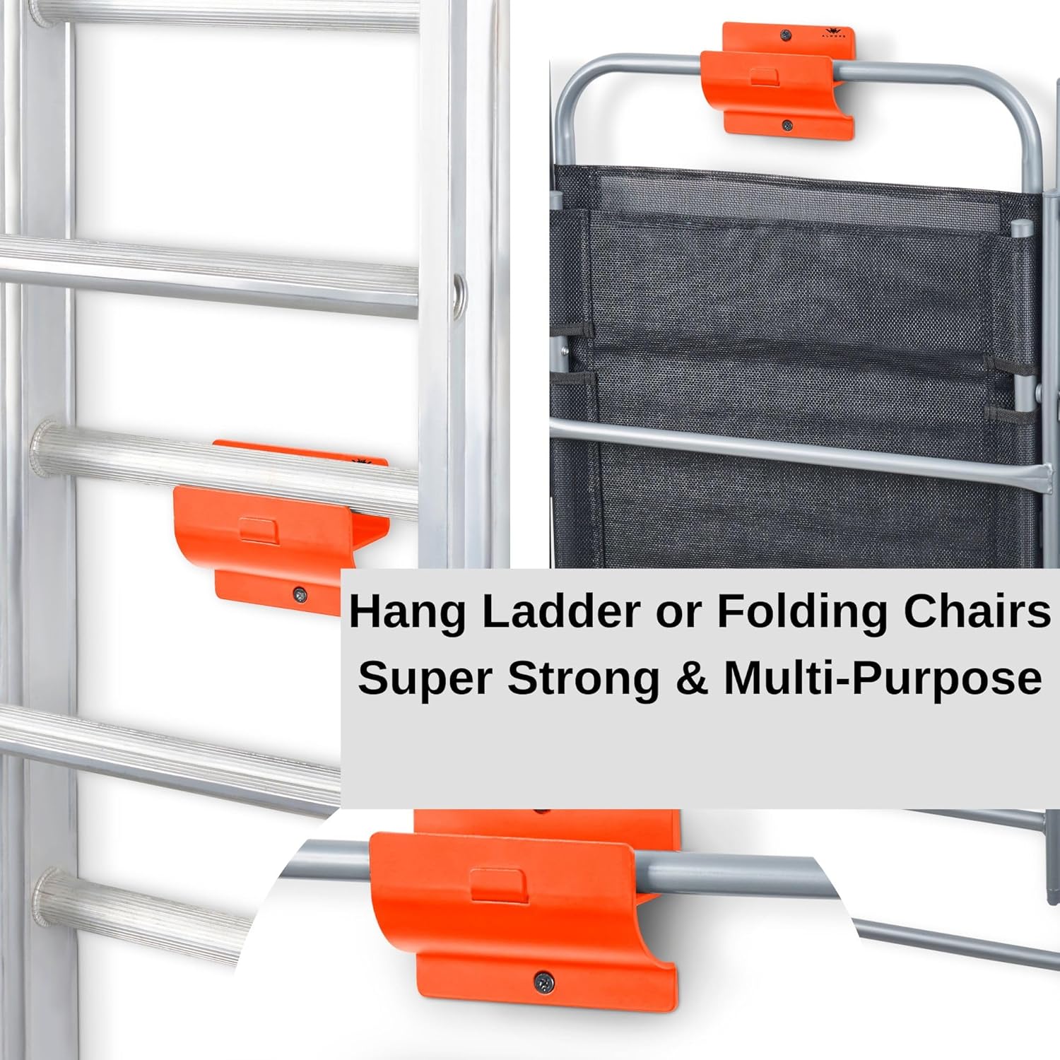 Ladder Holders - Set of 4 Garage Hooks - Orange Wall Mount Heavy Duty Ladder Hangers and Brackets