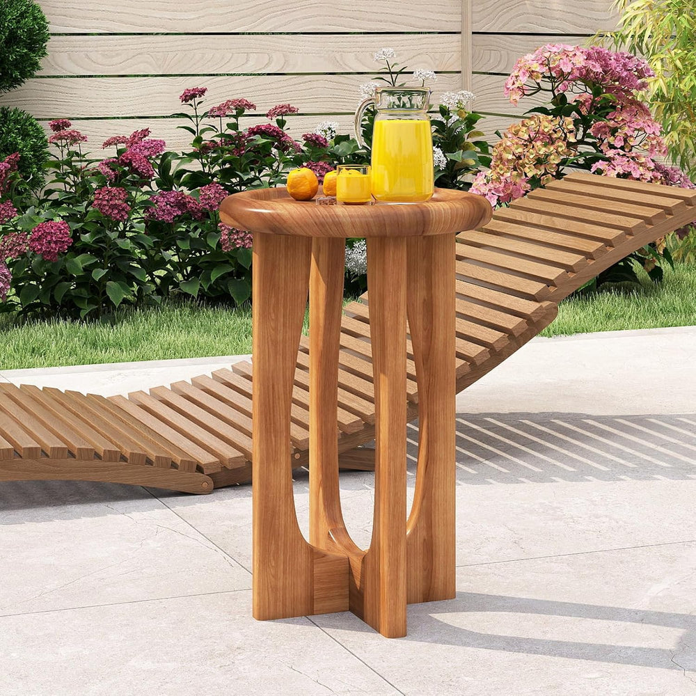 Tangkula Round Side Table, 14” Mahogany Accent Table with Tray Top & Soli...