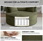 Oversized Round Chair Lounge Chaise Indoor, 53.5" Upholstered Corduroy Deep Seat Single Cloud Sofa Chair, Fluffy Modern Large Circle Boneless Sleeper Sofa for Living Room, Bedroom, Green