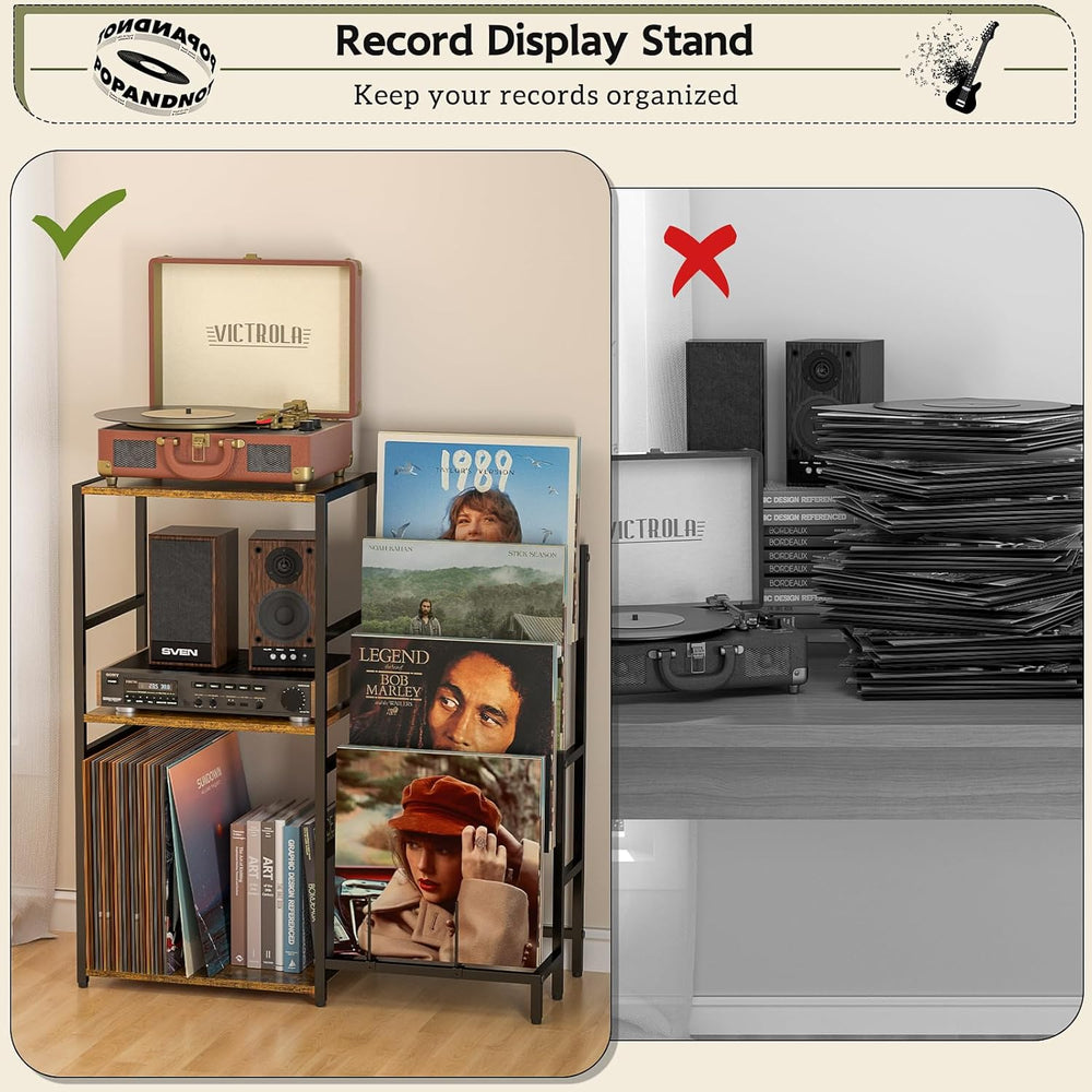 Record Player Stand, Turntable Stand with 4-Tier Vinyl Record Storage, Record...