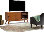 SIMPLIHOME Draper SOLID HARDWOOD 60 Inch Wide Mid Century Modern TV Media Stand in Teak Brown For TVs up to 65 Inches, For the Living Room and Entertainment Center