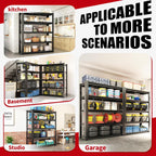 72" H Garage Shelving, Metal Storage Shelves, Adjustable 5 Tier Storage Rack, Heavy Duty Shelving, Industrial Utility Shelf for Garage, Warehouse, Bedroom, Kitchen,16" D×36" W×72" H, Black