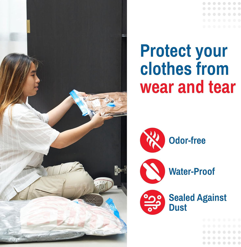 Spacesaver Premium Vacuum Storage Bags. 80% More Storage! Hand-Pump for Travel! Double-Zip Seal and Triple Seal Turbo-Valve for Max Space Saving! (Jumbo 6 Pack)