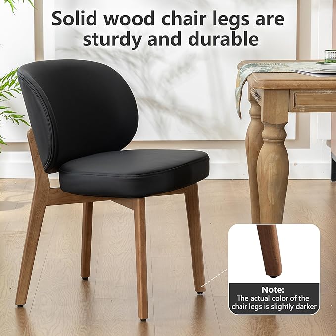 YOUNIKE Dining Chair with High Back Set of 4 Mid Century Modern Kitchen Chair Faux Leather Upholstered Armless Chair 20" Wide Padded Seat with Wooden Legs for Kitchen Dining Living Room Bedroom Black