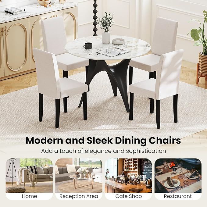 Giantex Upholstered Dining Chair Set of 4, Mid Century Modern Fabric Kitchen Chairs with Rubber Wood Legs, Thick Padded Seat, High Back, Side Armless Chairs for Living Dining Room (Beige)