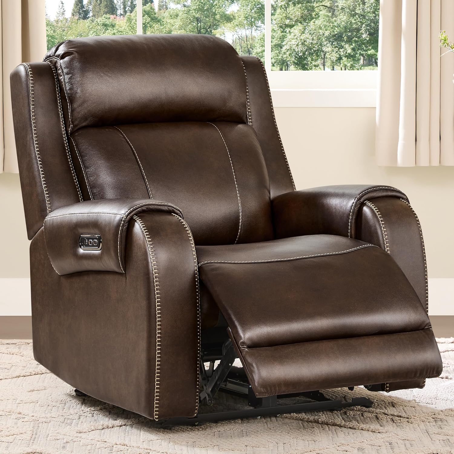 CHITA Wall Hugger Genuine Leather Power Recliner Chair, Dark Brown | Adjustable Power Headrest, USB & Type-C Ports, Compact Electric Recliner for Small Spaces & Living Rooms & RV