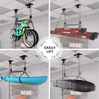 TRUSOON Ladder Storage, Larger Pulley Ladder Hoist, Self Locking Function Ladder Hanger, Garage Ceiling Mount Lift System for Kayak, Cargo Box, Canoe, Bike,Fit 10-14 Foot Ceilings, Hold 150 lbs