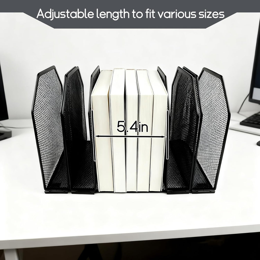 Adjustable Desk File Organizer,Detachable Office Folder Organizer,Compact Vertical Desk File Holder,Wrought Iron Paint,Suitable for Home, School, Office Classrooms (Black - 7 grids)