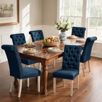 CHUN YI Dining Chairs Set of 6, Button Tufted Upholstered Fabric Dining Room Chairs with Solid Wood Legs and Curved Back, Parsons Side Chairs for Kitchen, Navy