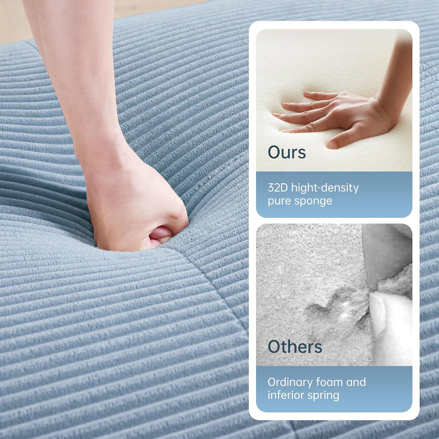 SoarFlash Corduroy Sectional Sofa Ottoman,Blue