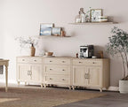WAMPAT Farmhouse TV Stand for 100 Inch TV, TV Console Table with 5 Drawers, Entertainment Center for 75/80/85/90 Inch TV, Kitchen Sideboard Buffet Cabinet for Dining Room & Living Room, Light Beige