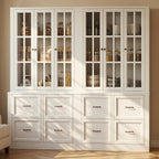 80" Modular Kitchen Pantry Cabinet, 2-in-1 Freestanding Tall Pantry Cabinet with Glass Doors & Adjustable Shelves, Large Hutch Storage Cabinet for Kitchen & Living Room (2, Vintage Warm White, AD)