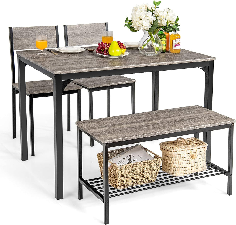 Giantex Dining Table Set for 4, Kitchen Table with Bench and Chairs, Industri...