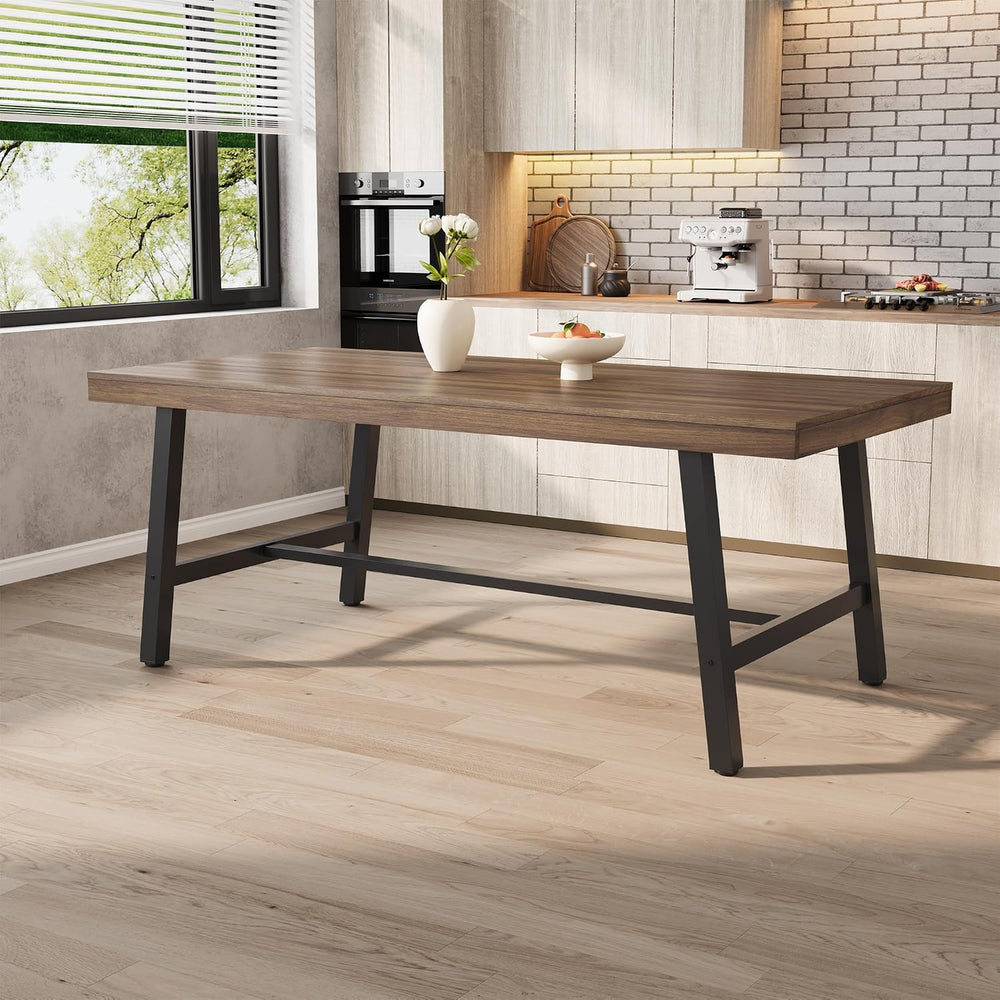 IDEALHOUSE Industrial Dining Table for 6-8 People, 70.87" Large Wooden K...