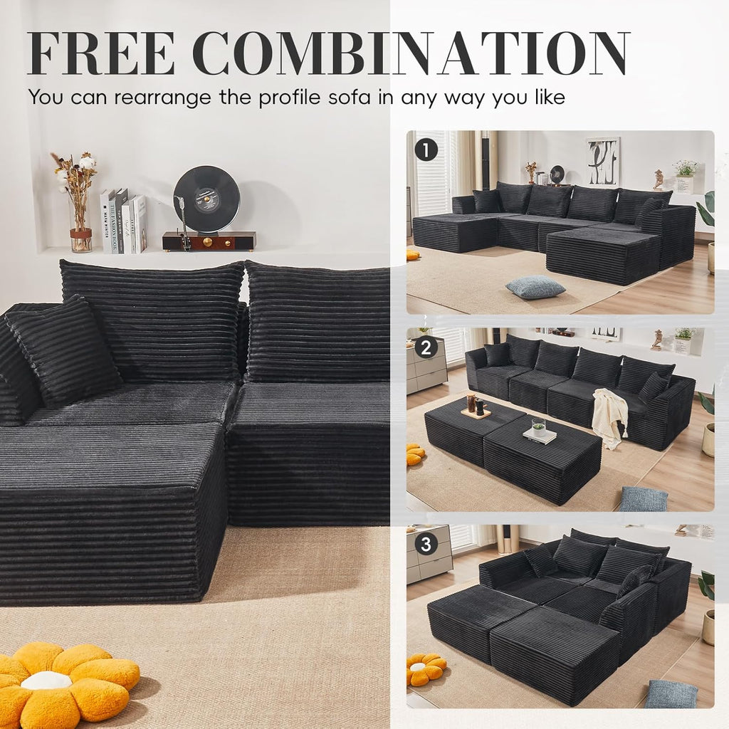 130" Modular Sectional Sofa,Modular Cloud Sofa,U-Shaped Cloud Couch with High-Density Foam & Corduroy Fabric,Boneless Couch Deep Seat Couch for Living Room Apartments Bedroom No Assembly Required ﻿