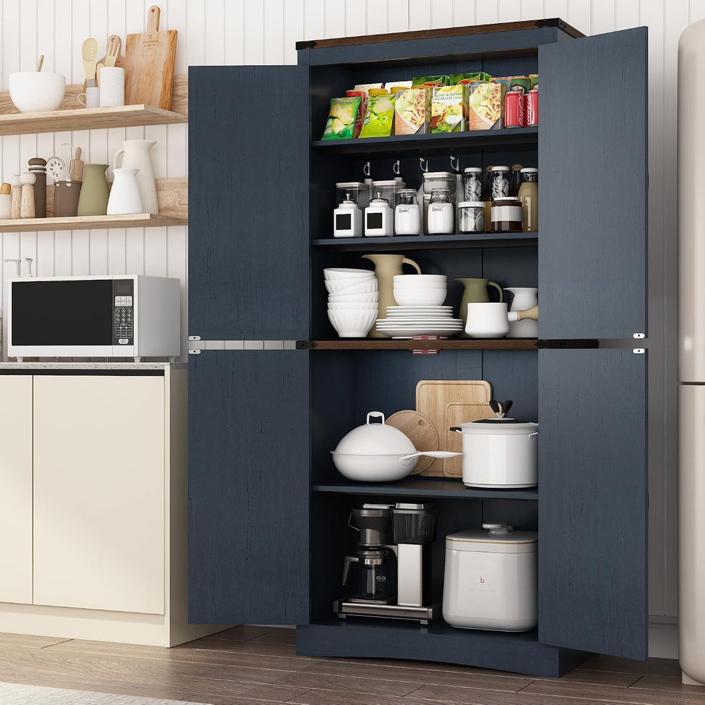 71in Farmhouse Kitchen Pantry Cabinet,Tall Storage Cabinet with 4 Doors and A...