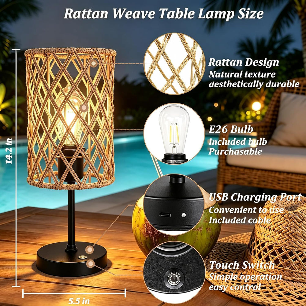 Rechargeable Outdoor Patio Table Lamps, Set of 2 Cordless Battery Operated Po...