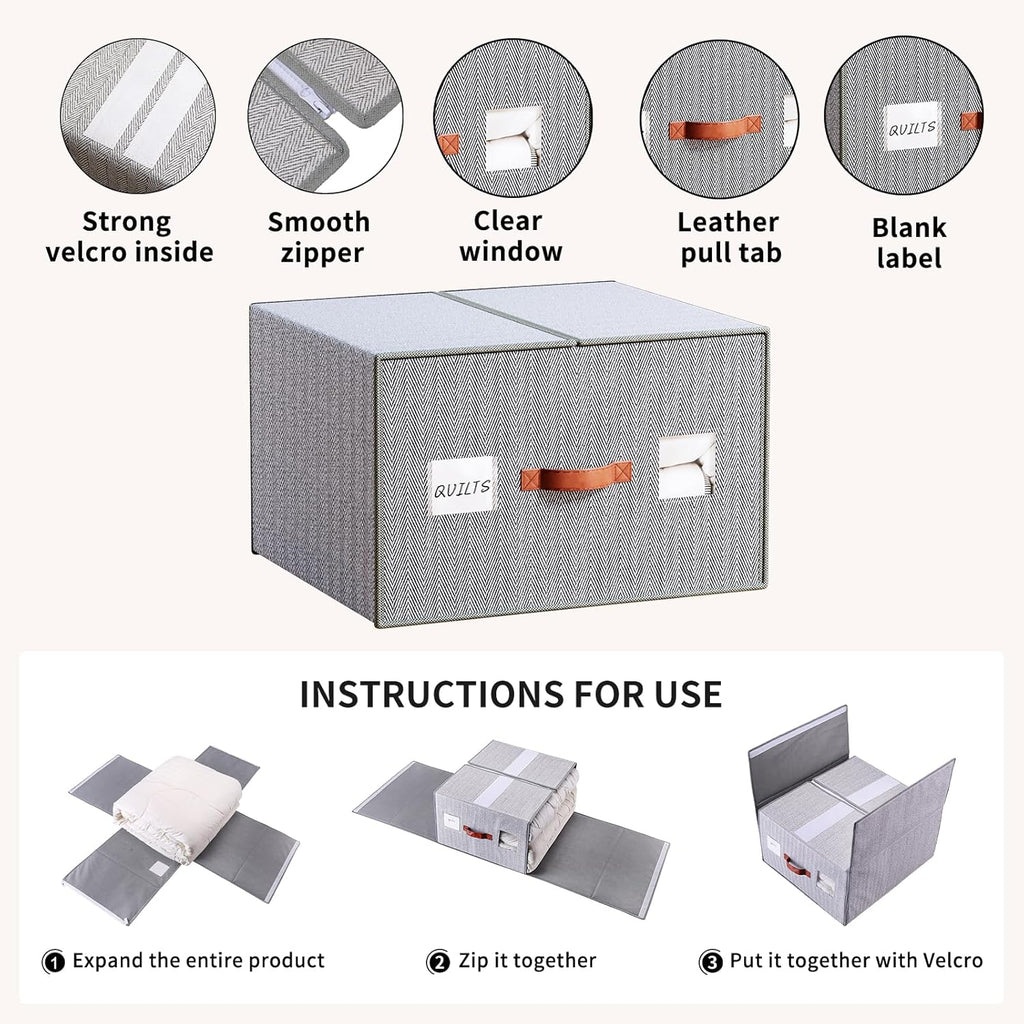 2 Pack Large Storage Bags for Comforters & Blankets, 70L Heavy-Duty blanket Organizers with Reinforced Walls ，Foldable 21"x18"x11" Space-Saving Design for Bedding Storage & sheet storage