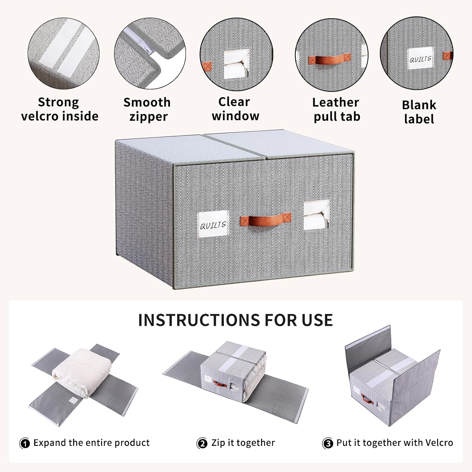 2 Pack Large Storage Bags for Comforters & Blankets, 70L Heavy-Duty blanket Organizers with Reinforced Walls ，Foldable 21"x18"x11" Space-Saving Design for Bedding Storage & sheet storage