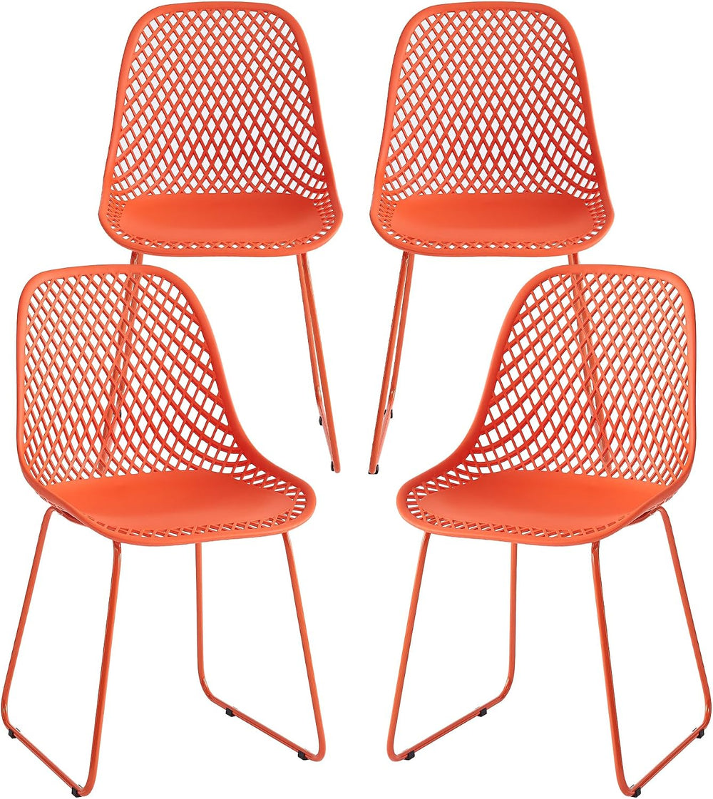 Modern Plastic Dining Chairs, Set of 4 (Blood Orange) | Easy-clean, 280lb Cap...