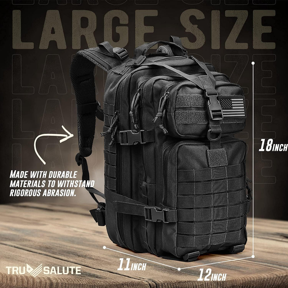 Tru Salute 45L Military Black Tactical Backpack Large Army 3 Day Pack Molle B...