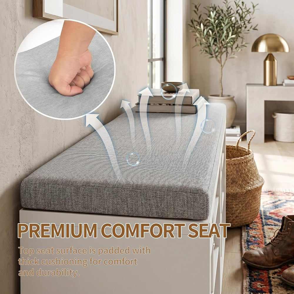 Shoe Storage Bench with Cushion Shoe Rack for Entryway 16 Cubby Multifunction...