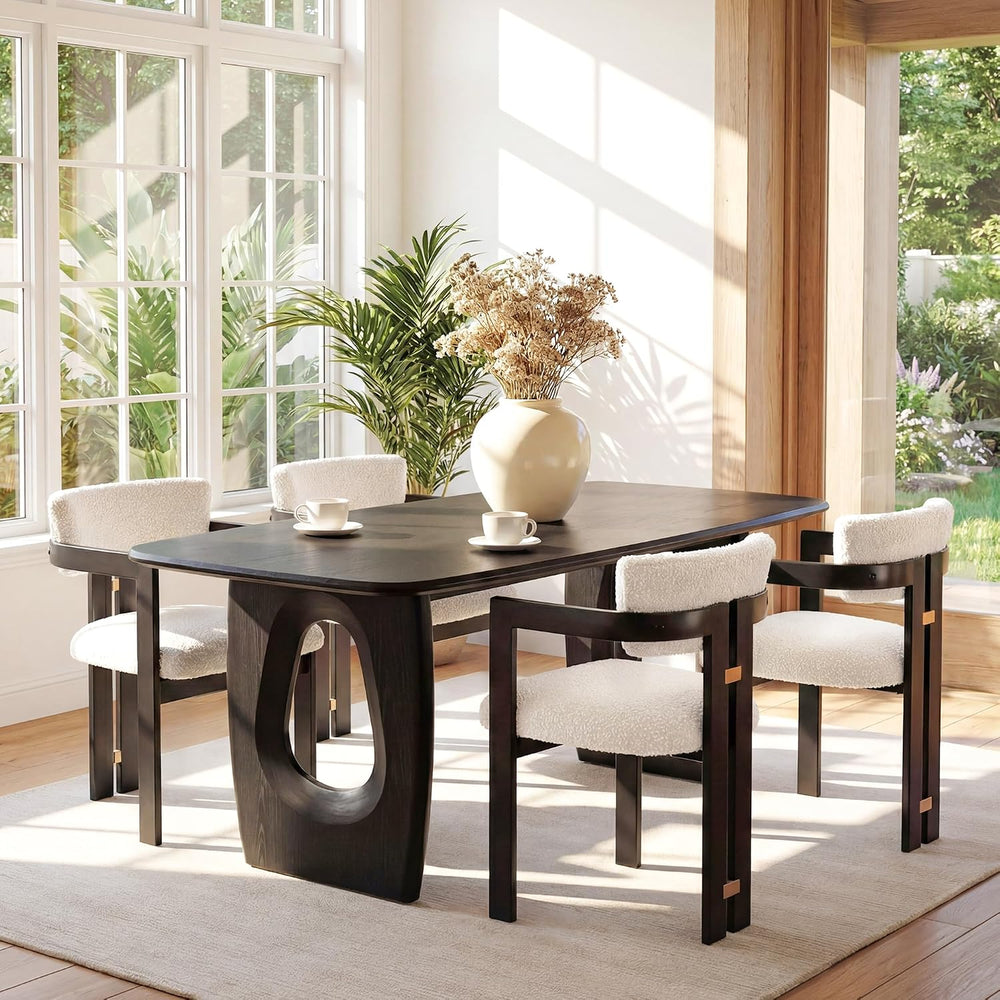 Morden Fort Boucle Dining Chair Set of 4, Upholstered Kitchen Chairs with Met...