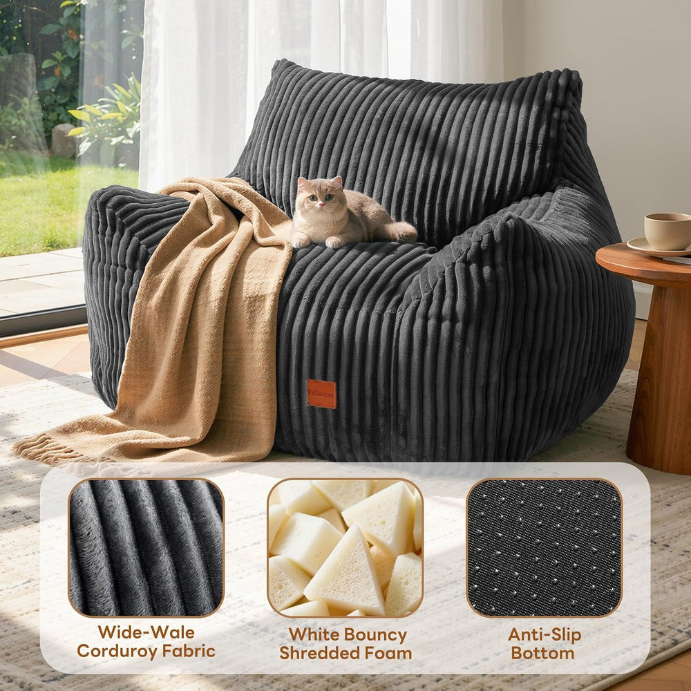 Giant Bean Bag Chair, Oversized Bean Bag Couch for Adults | Fluffy Corduroy B...