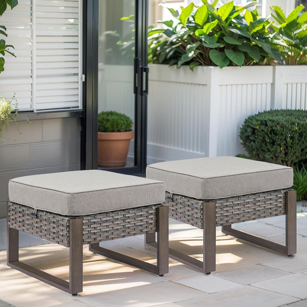 HUMMUH Patio Ottomans Outdoor Foot Rest-All Weather Rattan Outdoor Footstool ...