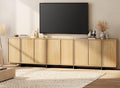 WAMPAT Modern TV Stand for TVs Up to 110", Wooden Entertainment Center TV Console with 8 Door Closed Storage and T-Shaped Wood Legs, Media Console Cabinet for Living Room, Bedroom, Oak