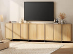 WAMPAT Modern TV Stand for TVs Up to 110", Wooden Entertainment Center TV Console with 8 Door Closed Storage and T-Shaped Wood Legs, Media Console Cabinet for Living Room, Bedroom, Oak