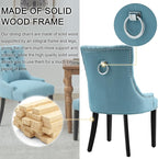 Upholstered Dining Chairs with Arms, Set of 2, Dining Room Chairs with Solid Wood Legs and Tufted Backrest(Linen+Blue)